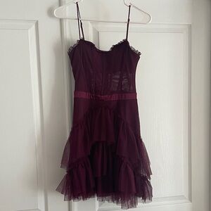 Tiered Tulle Plum Mini Dress